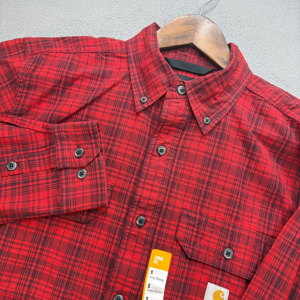 Carhartt Loose Fit Midweight Chambray Shirt Mens Small Red Plaid Workwear NWT
